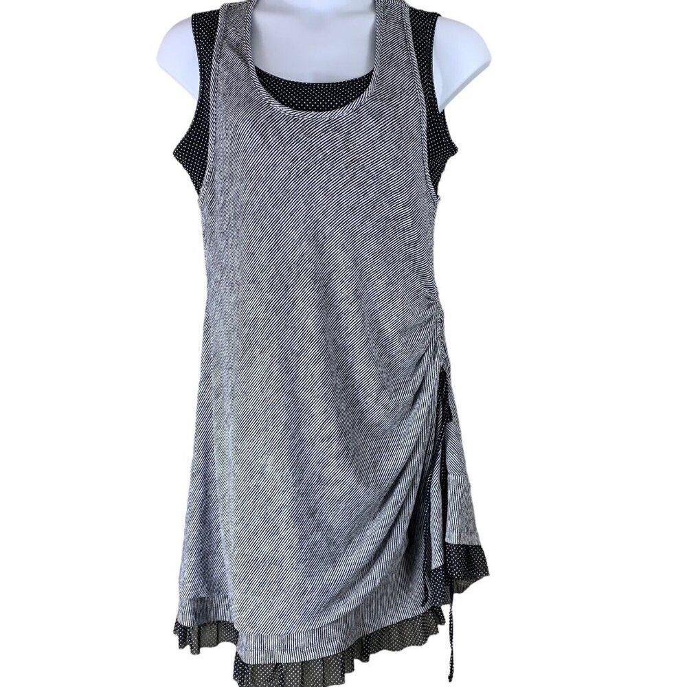 Zoe Size Size Medium Dress Sleeveless Knit Black White Ruched Side Tie Layered